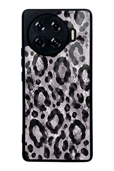 Spoyi Tecno Spark 20 Pro Plus Gray Leopar Tasarımlı Glossy Telefon Kılıfı