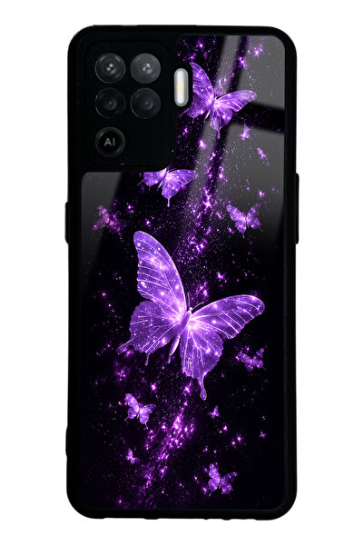 Spoyi Oppo Reno 5 Lite Purple Galaxy Butterfly Tasarımlı Glossy Telefon Kılıfı