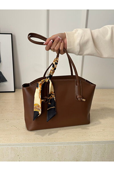 Take Two By Styli Coffee Brown Shoulder Bag with Scarf Accent