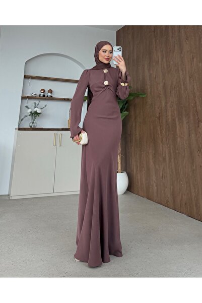 Adalenna Moda Gold Aksesuarlı Saten Şık Abiye