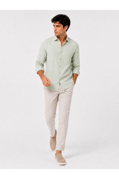 RAFF MAĞAZA Men's Cotton Shirt 60% Cotton 40% Linen Fabric