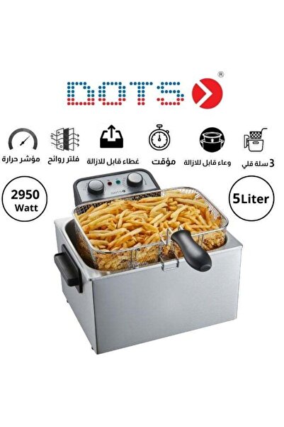 DOTS Oil Fryer with 30-minute timer, 2480-2950W, 5.0L, with basket, viewing w...