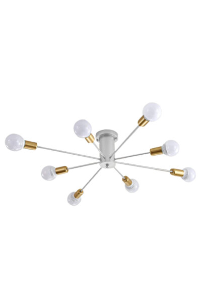 Cojom Candelabru Brati 8a, metalic, 8x E27, stil industrial, alb cu auriu
