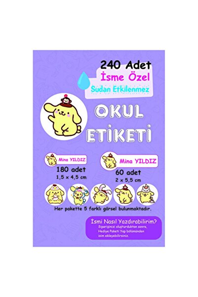 handanca Genel Markalar Pompompurin Okul Etiketi 240 Adet Kalem Defter Kitap ...