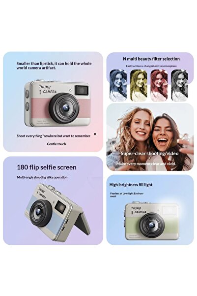 beemen 48MP 4K Mini Dijital Fotoğraf Makinesi | 2.4'' Döner Selfie Ekranı | Otomatik Odaklama | LED Flaş | Şarj Edilebilir | Çocuk ve Başlangıç Seviyesi Kamera Y11