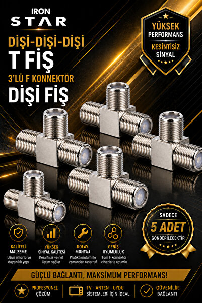 IRONSTAR 5 ADET Dişi Dişi Dişi T Fiş / 3'lü F Konnektör Dişi T Adaptör / F Ko...