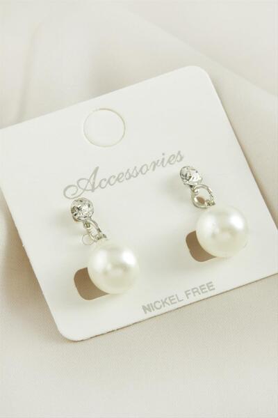 ZERO LAND Shopilke Round Pearl Stone (200240) Earrings-Silver Color