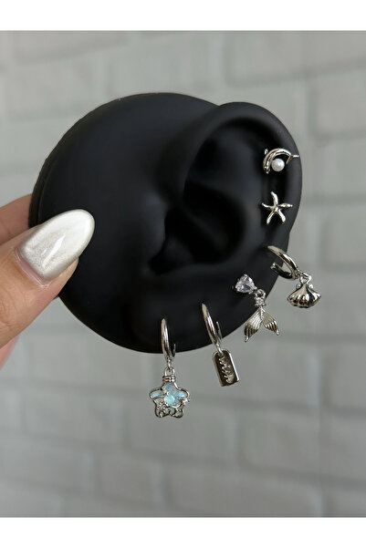 h&b design jewel Steel Silver Tail Detail 6-Piece Earring Set