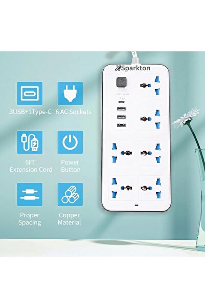 Urban URBANNX Extension Cord, 6 AC Sockets with 3 USB & 1 Type-C Port, 3M Hea...