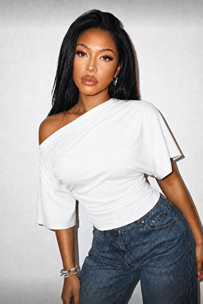 ecemore Asymmetric Collar Waist-Fitted Viscose Blouse