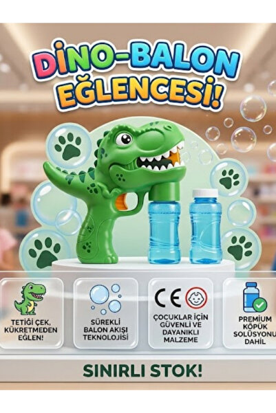 Dino Sevimli Dinozor Tasarımlı Köpük Balon Makinesi (Köpük Solüsyonlu Hediyeli)