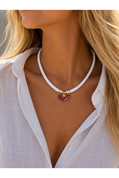 Miliva White Fimo Beaded Fan Necklace |   Bohemian Summer Necklace |   Bijute...