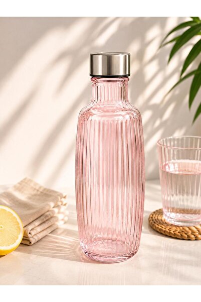 CİHO Cam Sürahi 1000 ml 1 Litre Metal Kapaklı Çizgili Sürahi Karaf