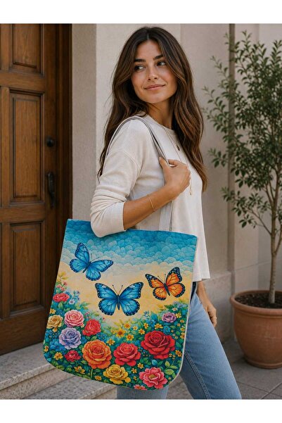 ÖZDAĞ HOME CONCEPT 40X40 cm Digital Printed Suede Fabric Women's Shoulder Bag...