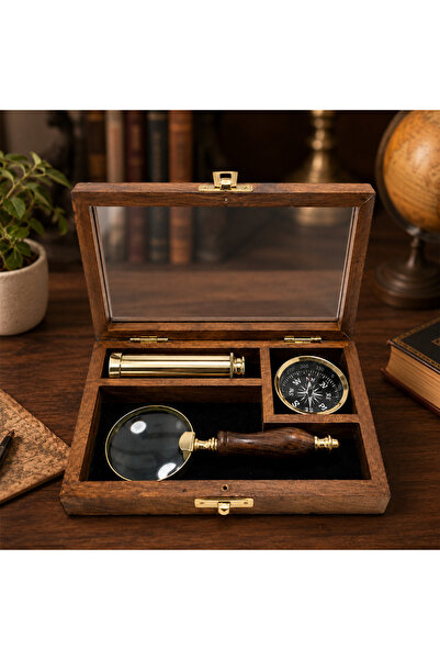 hediyeconcepti Discovery Set with Wooden Box – Vintage Decorative Set with Co...