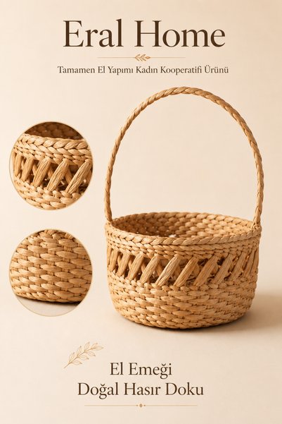 SS ERAL KOOP Decorative Multi-Purpose Handmade Natural Wicker Basket for Kitchen, Garden, Cottage