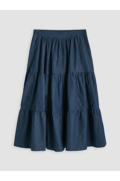 LC Waikiki Black Elastic Waist Folded Jean Skirt