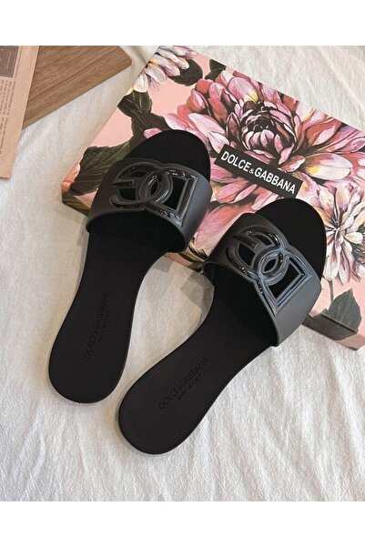 D&G logo rubber womens flat slides