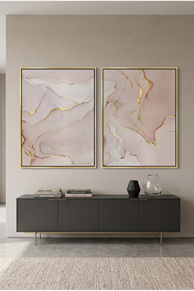 Jasmine Art Gilded Blush Set of 2 Abstract Wall Art | Framed Canvas Print wit...