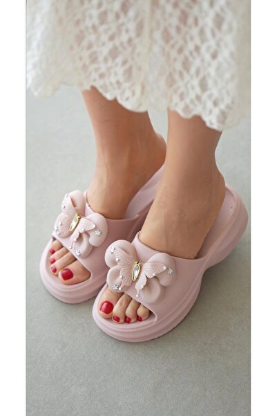 selin shoes Norel Butterfly Accessory Thick Heel Women's Slippers - Powder