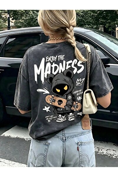 Touz Moda Enjoy the Madness Printed Unisex Washable Vintage Oversize T-Shirt