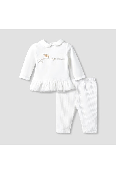 giggles Pyjama Set with Bird Applique - Long Sleeves - Peter Pan Collar