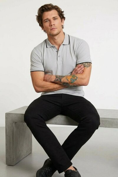 comstar Men's Casual Short Sleeve Slim Fit Gray Polo Collar T-Shirt