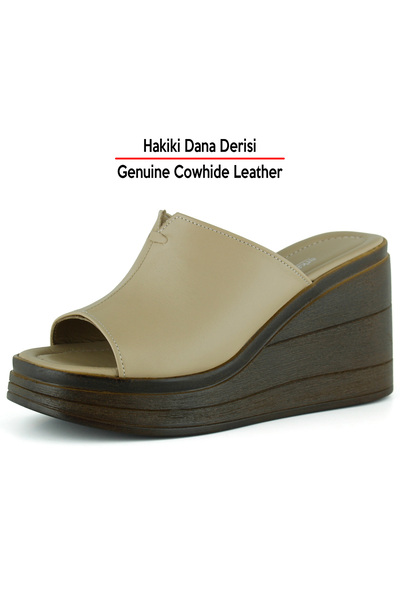 Erkan Saçmacı Valery Plus Mink Genuine Calfskin Wedge Heeled Slippers