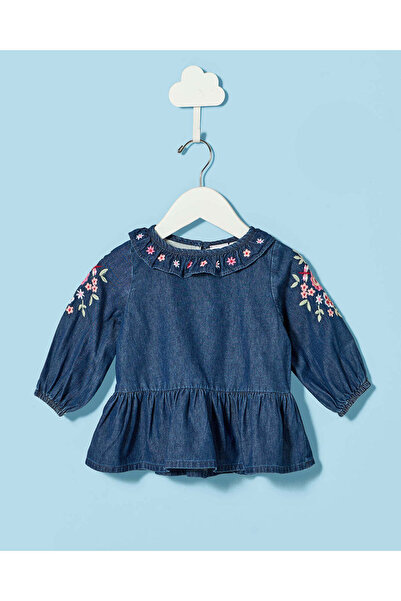 REDTAG Infant Girls Embroidered Denim Blouse