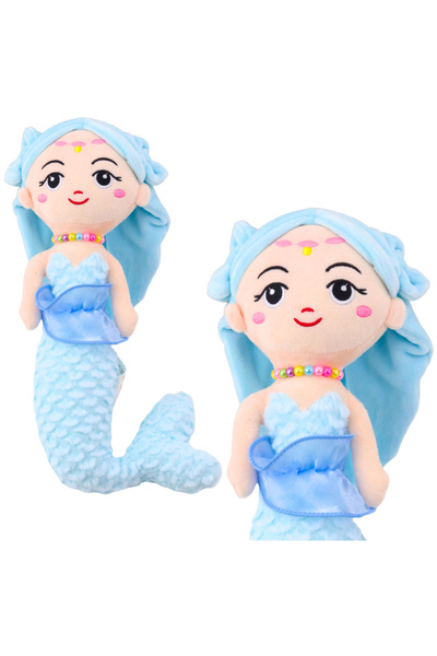 LeanToys Sirenă de pluș cu corali, jucărie de pluș moale, albastră, 32cm