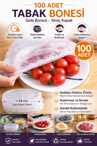 YOK YOK AMBALAJ 100 Pieces of Plate Covers, Food Covers, Flexible Stretch Foo...