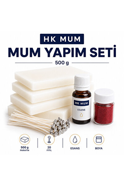 hk Mum Yapım Seti | 500 g Parafin + 20 Fitil + Esans + Boya