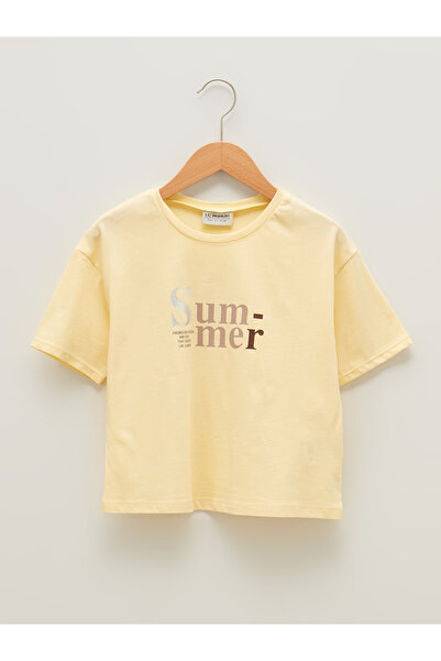 LC Waikiki Tricou de fată din bumbac, cu mânecă scurtă, imprimat, cu guler ro...