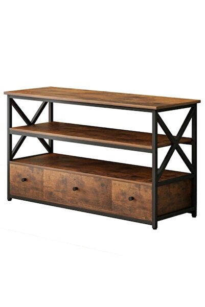 Muvu Comodă TV stil loft, 3 sertare, 2 rafturi deschise, maro rustic/negru, 1...