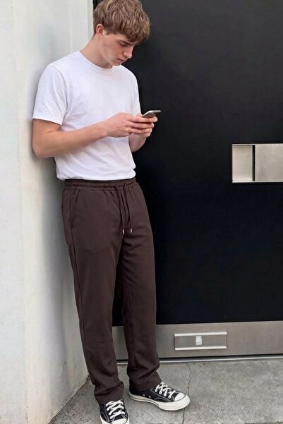 comstar Men's Comfort Fit Wide Leg Brown Baggy Pants