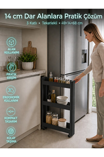 Motek 3-Tier Slim Narrow Space Organizer Shelf, Multi-Purpose Kitchen and Bat...