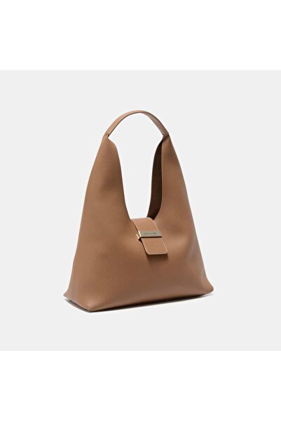 Black Ribbon Women's Bag Victoria Maxi Camel Large Shoulder Bag with Accessory Detail