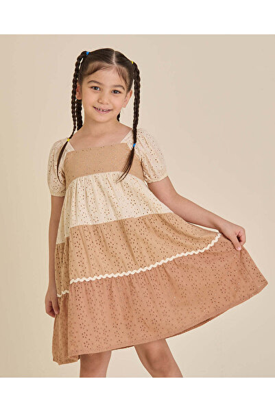 REDTAG Girls Beige Schiffli Dress