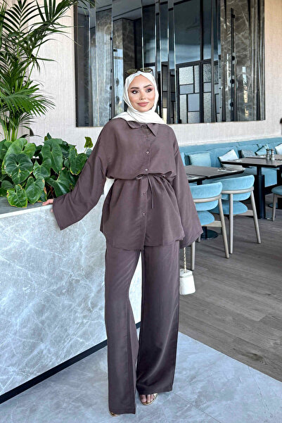 İmajButik طقم مودال من القميص البني والبنطلون