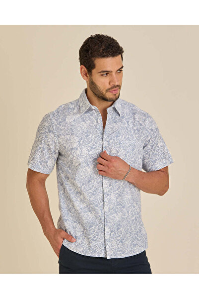 REDTAG Men Blue Allover Print Short Sleeve Shirt