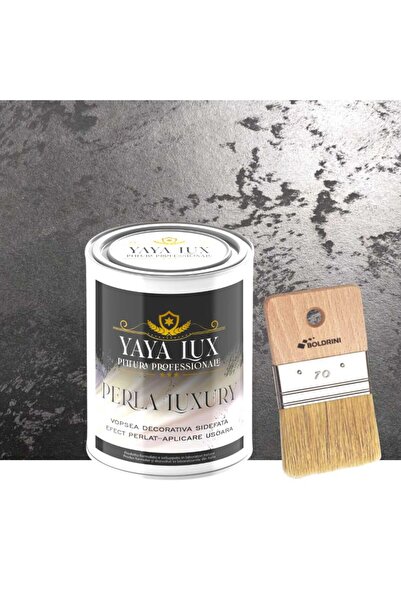 YaYa Color Vopsea Decorativă Perla Luxury Negru 2 L cu fulgi perlați - Pensul...