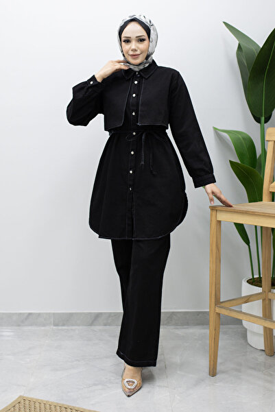 Tesettür Dünyası Tie-Waist Double Denim Suit Tsd260217 Black