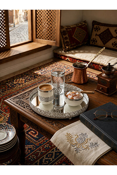 PALU Traditional Detailed Groom's Coffee Promise Tray Mirrored Turkish Deligh...