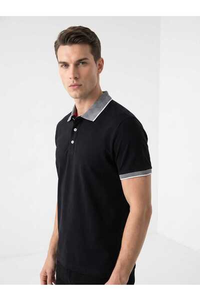 Giyim Dünyası Men's Polo Neck Short Sleeve Tshirt Black