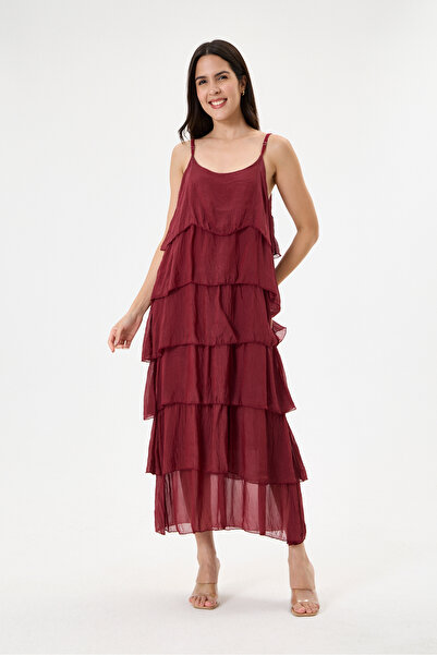 della moor Burgundy Italian Layered Adjustable Strap Lined Long Silk Dress 38...