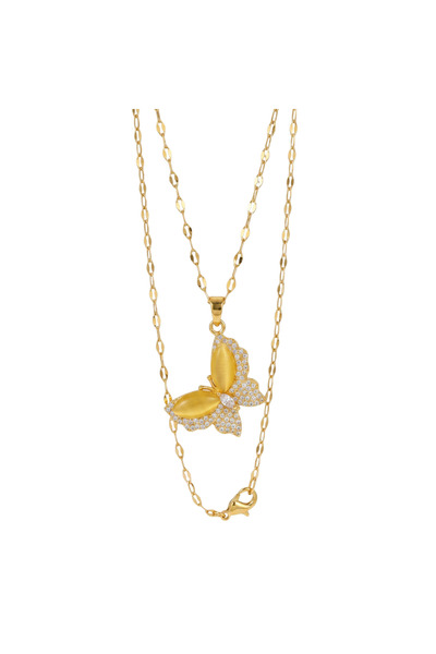 Black Season Rainbow Zircon Butterfly Necklace - 18 Inches