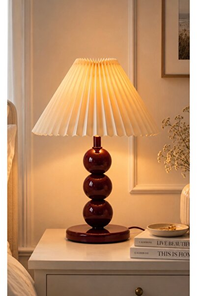 Buiva Modern Monroe Abajur Bordo Vişne Çürüğü Rengi Umbrella Pileli Abajur Me...