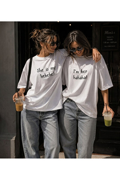 POPULUS Closest Friend Bff Lover Combination Humorous Printed 2-Piece White O...