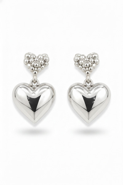Jack Ferrero Heart-Shaped Topcuk Detailed Silver Color Dangle Women's Earrings
