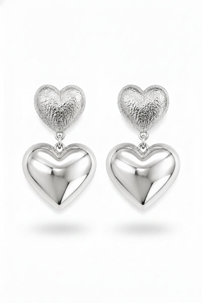Jack Ferrero Two Layer Heart Figured Silver Color Dangle Earrings